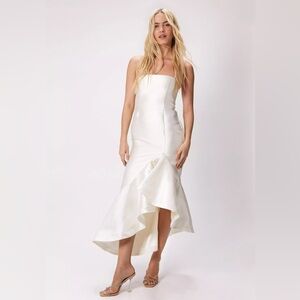 Nasty Gal Structured Twill Ruffle Strappy MIDI Dress - US 14